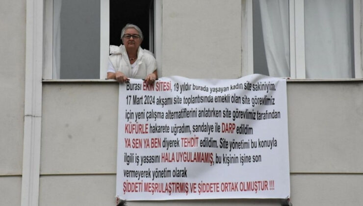Apartman görevlisi saldırdı! Sesini duyuramayınca çareyi pankart asmakta buldu