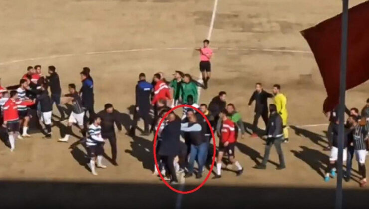Amatör lig maçında futbolcular birbirine girdi