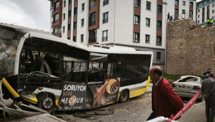 Bursa’da halk otobüsü 10 metrelik istinat duvarından uçtu