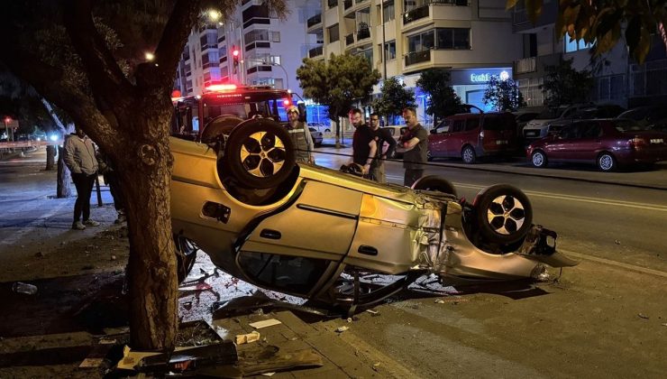İzmir’de Takla Atan Otomobilde Sürücü Yaralandı