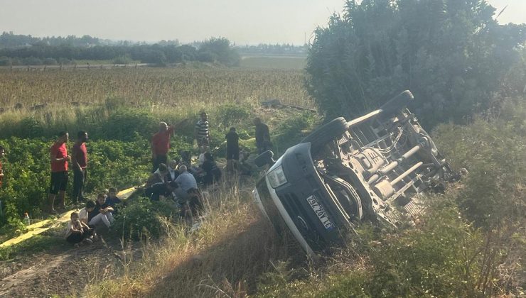 Servis minibüsü tarlaya devrildi: 8’i çocuk, 13 yaralı
