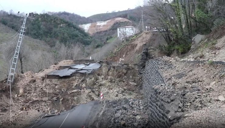 Ordu'da heyelan: İstinat duvarı yıkıldı, yol çöktü