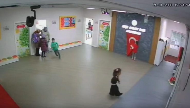 Anaokulu öğrencilerinin bayrak sevgisi güvenlik kamerasında