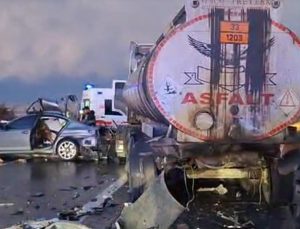 Tanker ile otomobil çarpıştı: 1 ölü, 5 yaralı