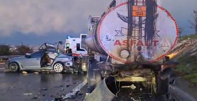 Tanker ile otomobil çarpıştı: 1 ölü, 5 yaralı