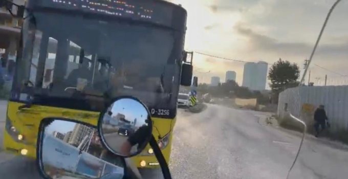 Kartal’da tehlikeli anlar: İETT otobüsü kırmızıda geçti, motosikletli son anda durdu